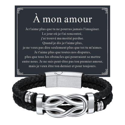 Bracelet Homme Cuir avec Noeud Infini avec carte