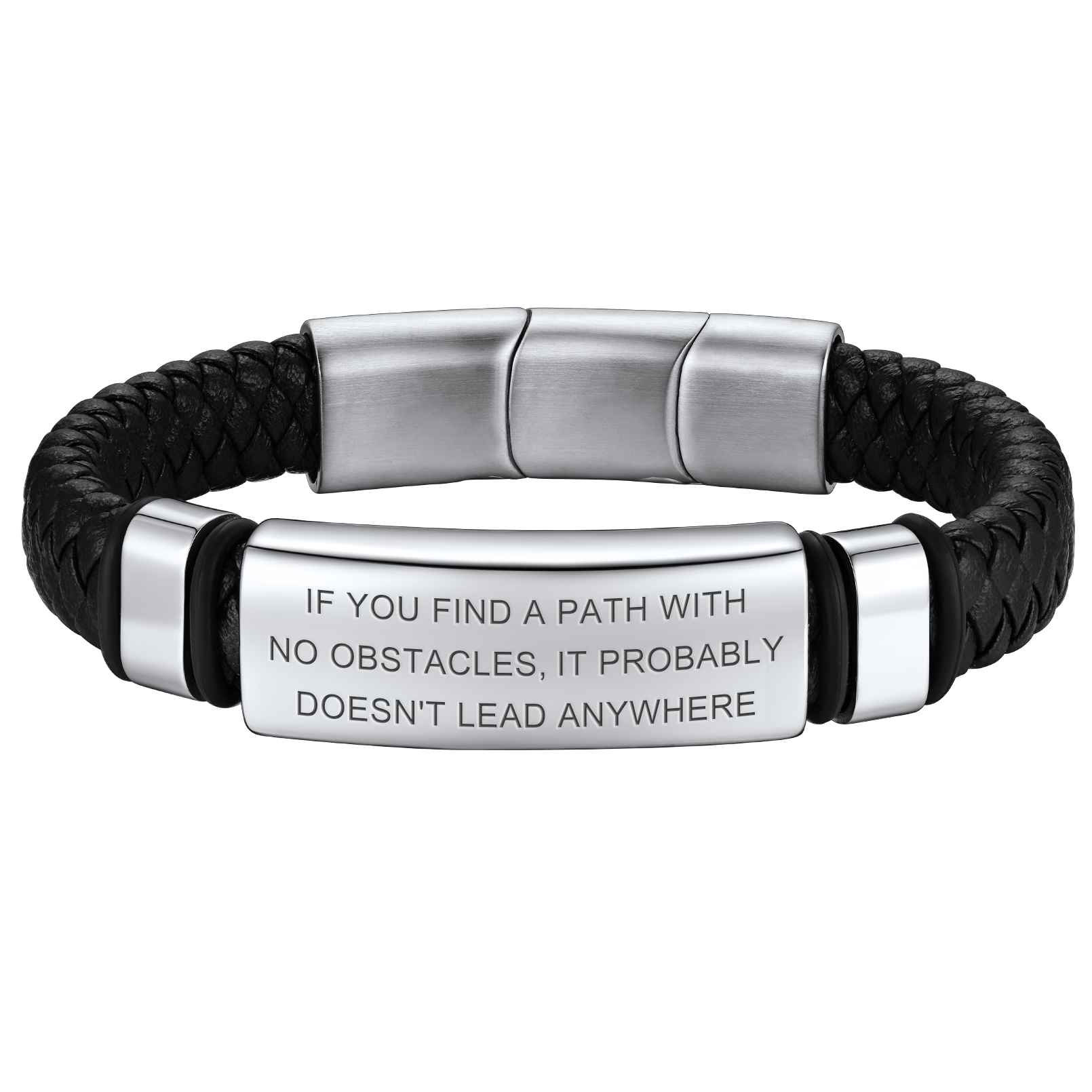 Bracelet Homme Personnalisé en Cuir Tressé avec Plaque Gravée en Acier 316L
