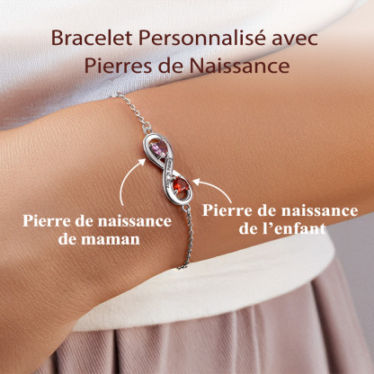 Bracelet Infini Personnalisé avec Prénoms et Pierres de Naissance pour maman