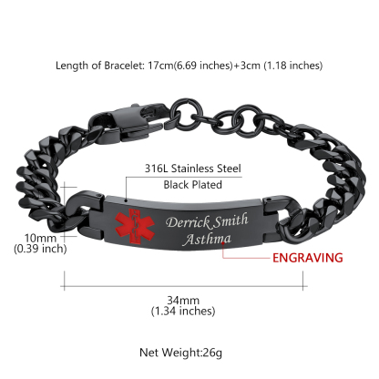 Vente Flash Bracelet Médical d'Urgence Gravure Personnalisable