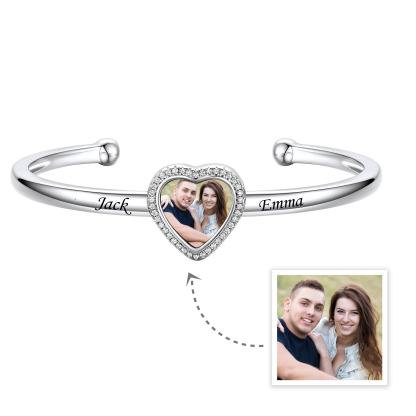Bracelet Manchette Photo Cœur Personnalisé pour Femme