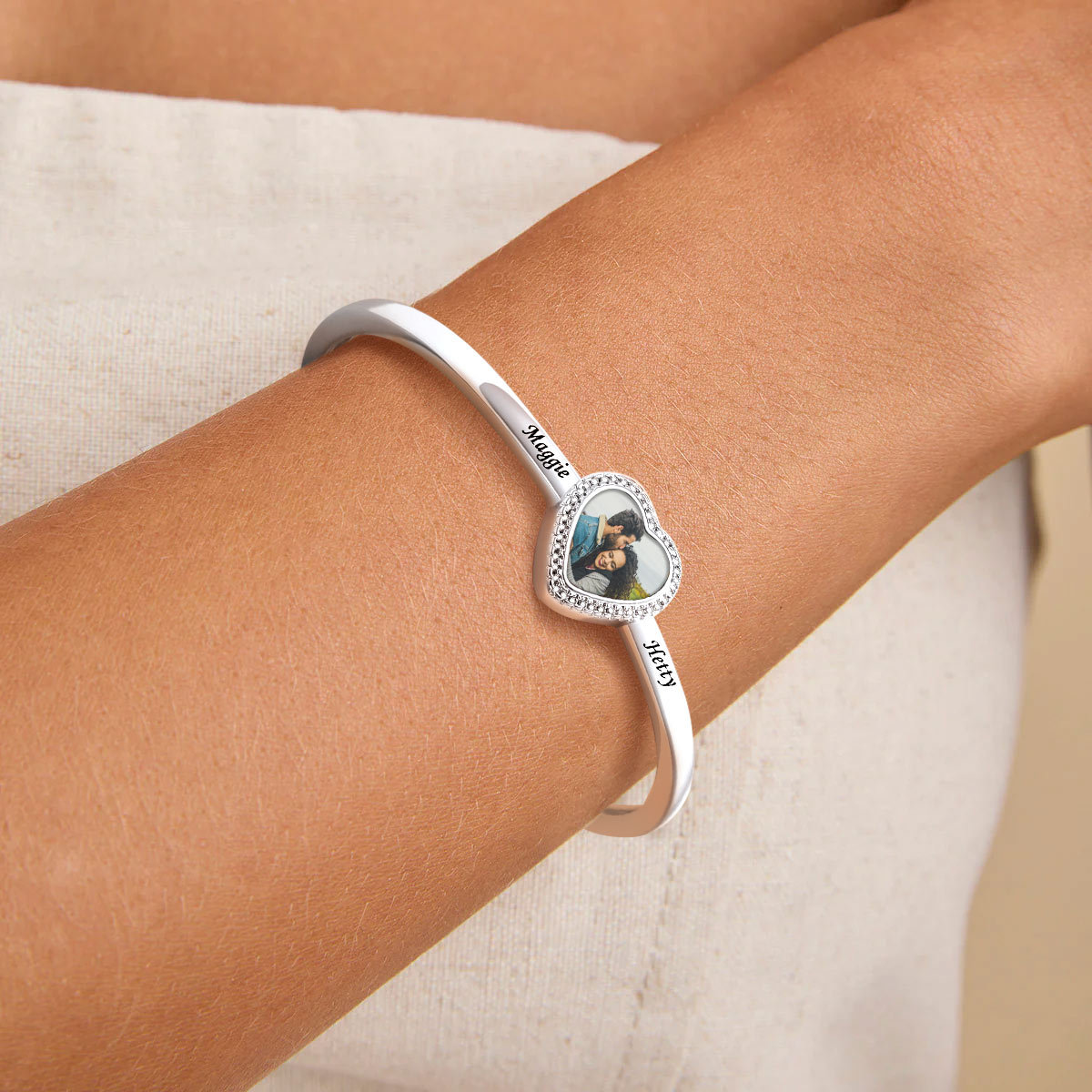 Bracelet Manchette Photo Cœur Personnalisé pour Femme