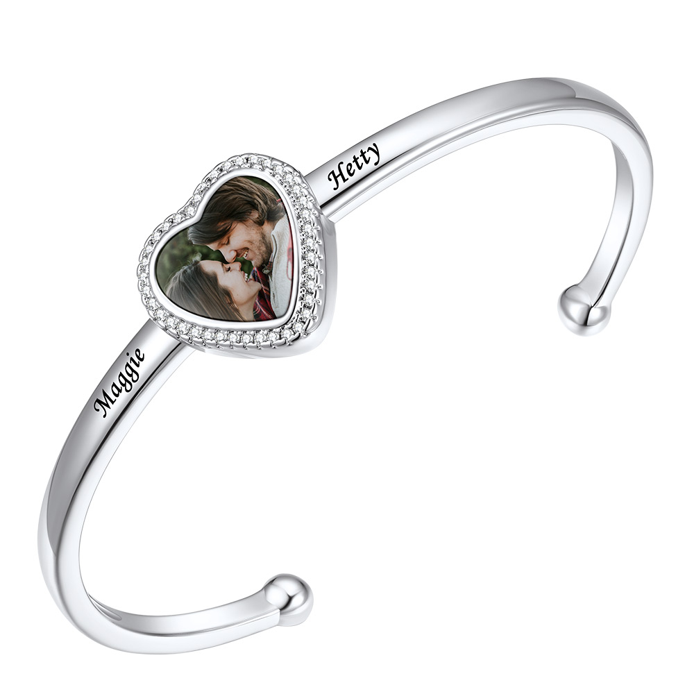 Bracelet Manchette Photo Cœur Personnalisé pour Femme