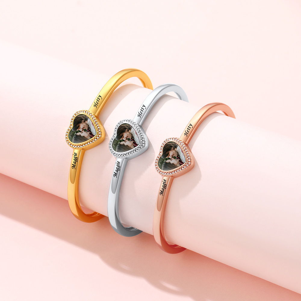 Bracelet Manchette Photo Cœur Personnalisé pour Femme
