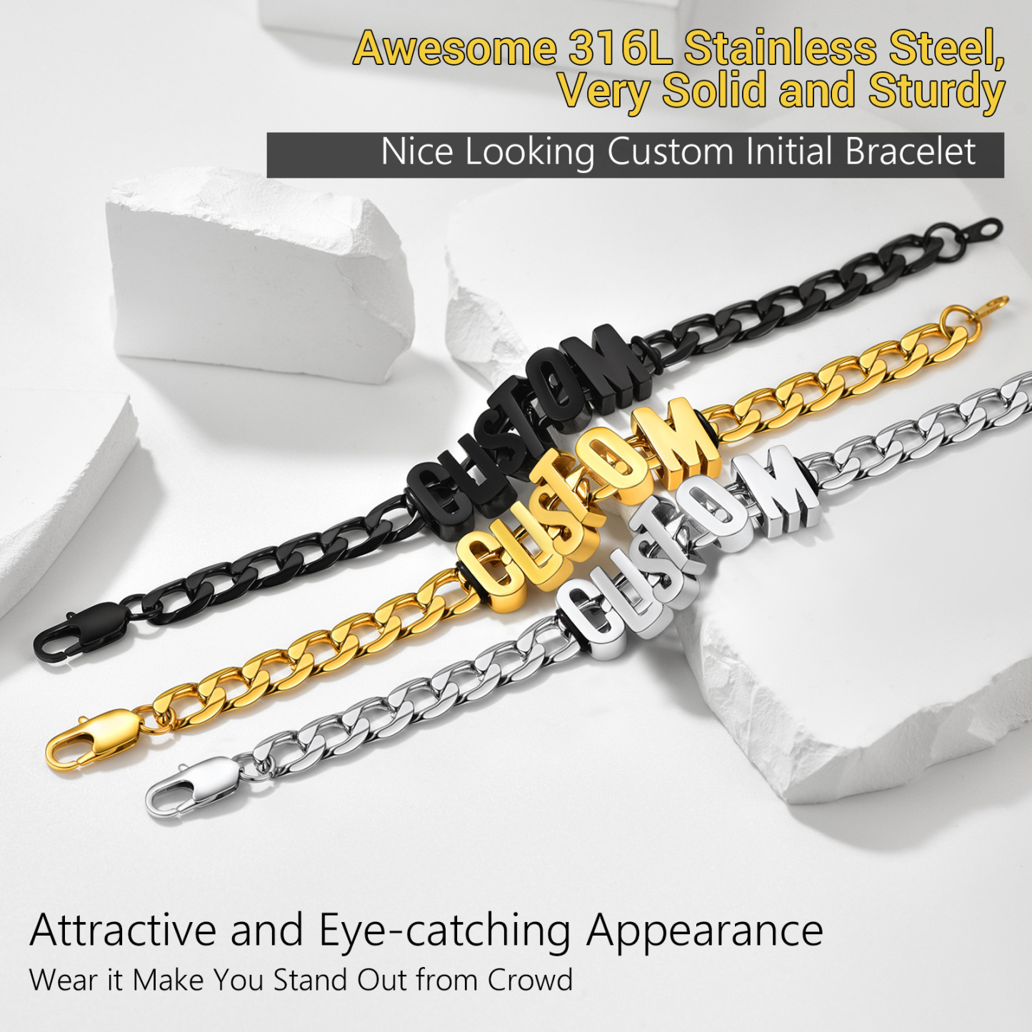 Bracelet Nom Chaîne Cubain Personnalisé avec Prénom 3 couleurs