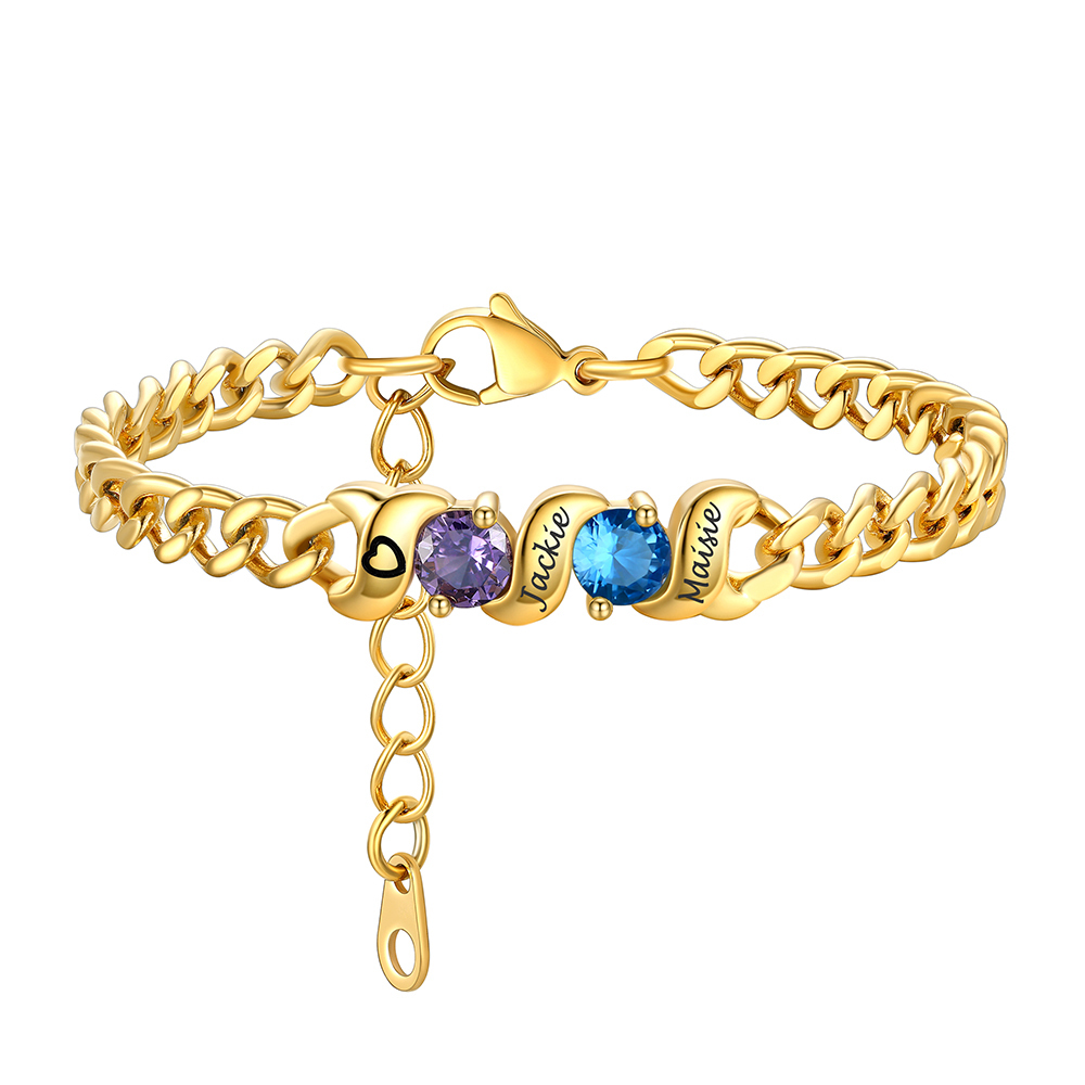 Bracelet Personnalisé avec Pierres de Naissance et Prénoms