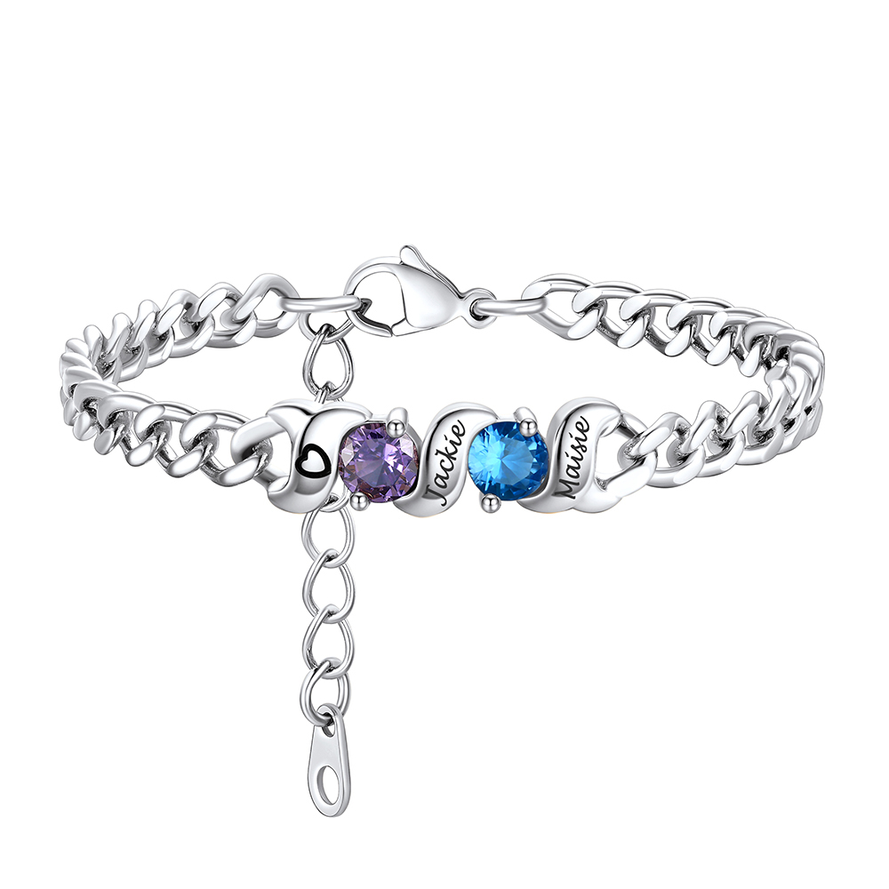 Bracelet Personnalisé avec Pierres de Naissance et Prénoms