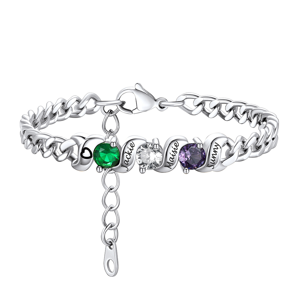 Bracelet Personnalisé avec Pierres de Naissance et Prénoms