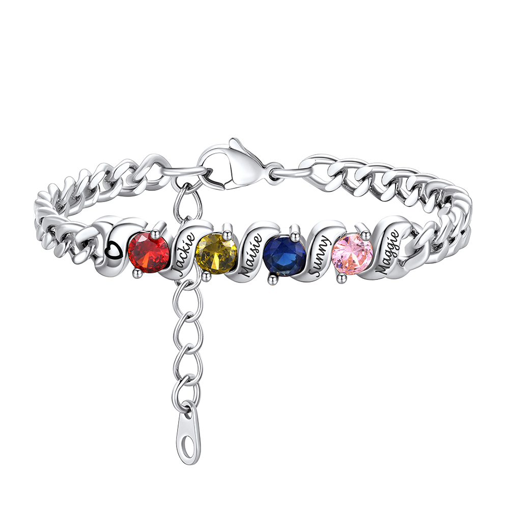 Bracelet Personnalisé avec Pierres de Naissance et Prénoms