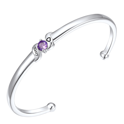 Bracelet Jonc Personnalisé avec 1 Pierre de Naissance et Prénoms Gravés