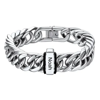 Bracelet Personnalisé avec 1 Perles Gravées et Chaîne Cubaine pour Homme 12cm