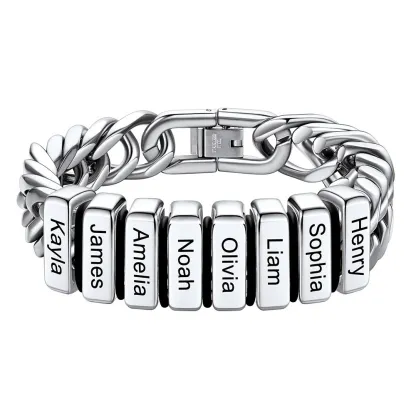 Bracelet Personnalisé avec 8 Perles Gravées et Chaîne Cubaine pour Homme  12 cm