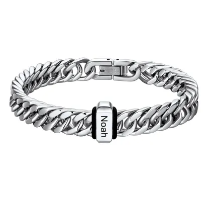 Bracelet Personnalisé avec 1 Perles Gravées et Chaîne Cubaine pour Homme