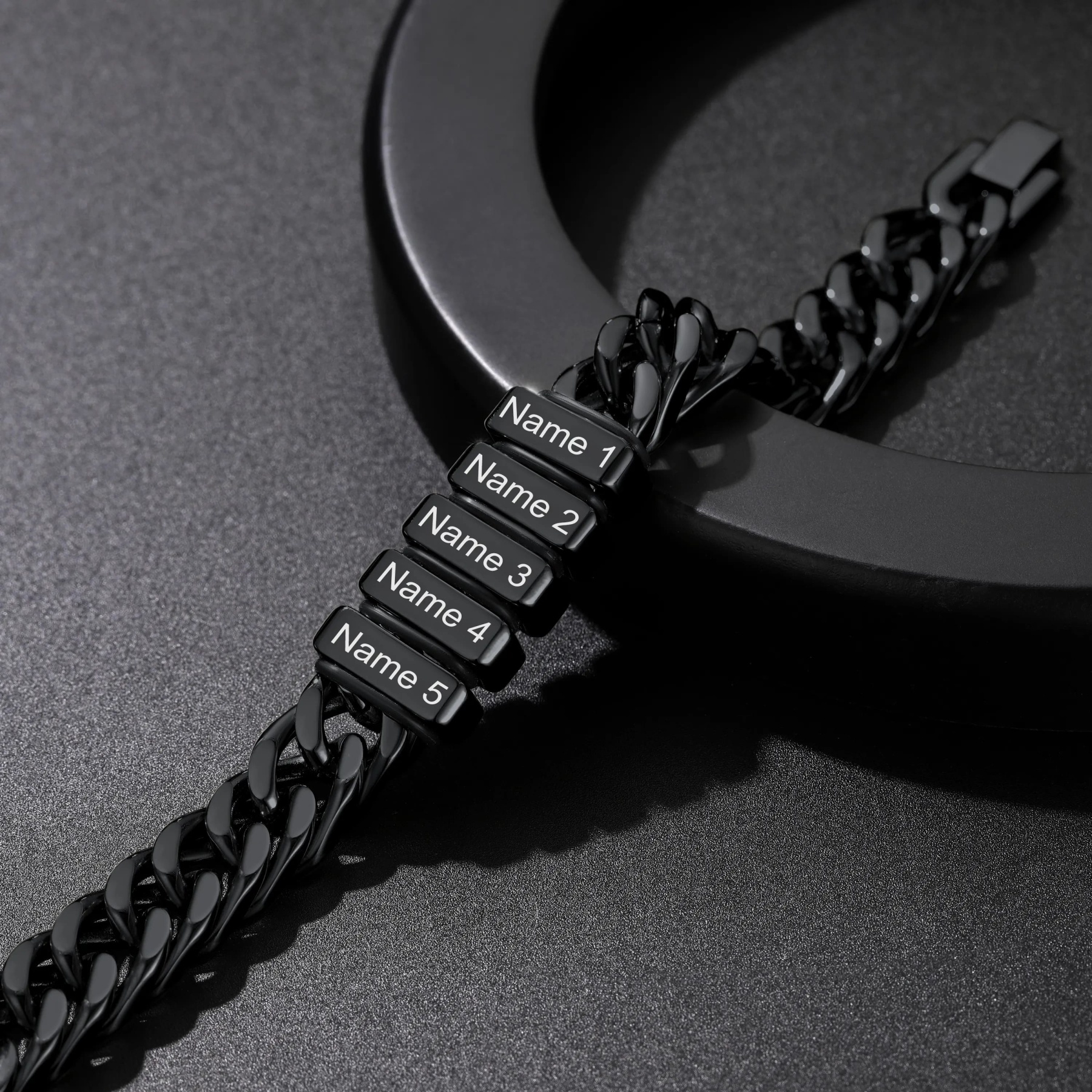 Bracelet Personnalisé avec Perles Gravées et Chaîne Cubaine noir