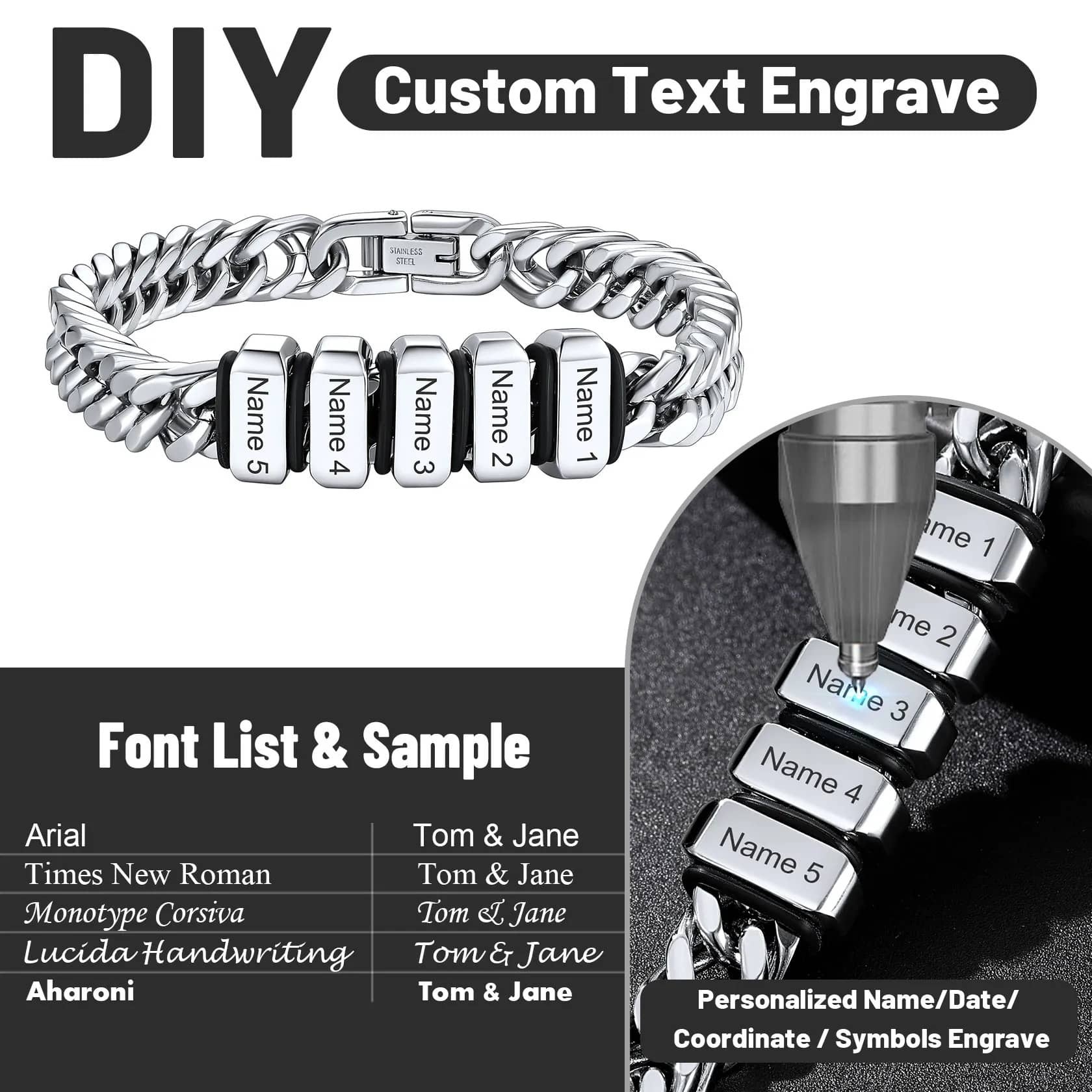 Bracelet  avec Perles Gravées et Chaîne Cubaine 