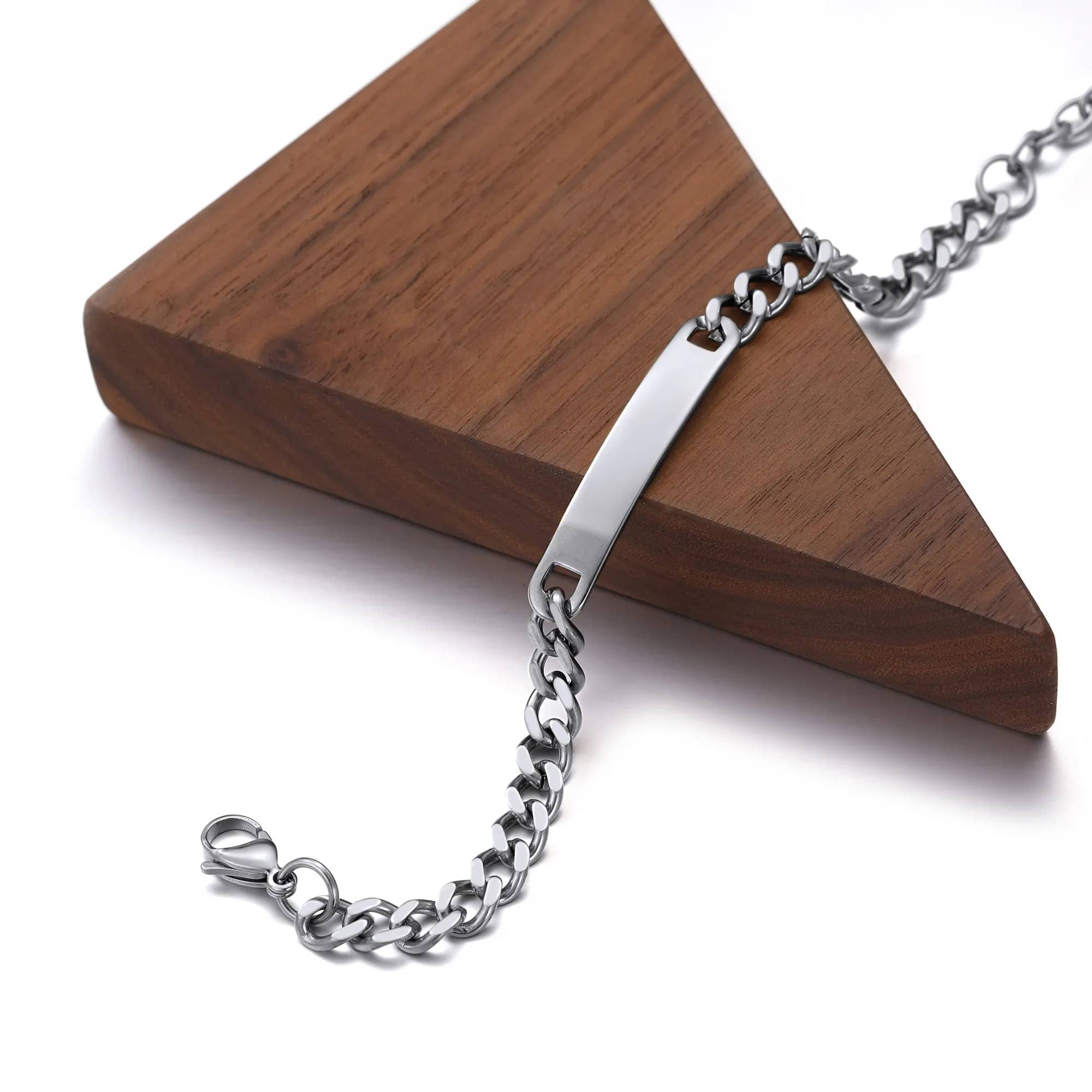 Bracelet Personnalisé en Chaîne Cuban Gravé argenté