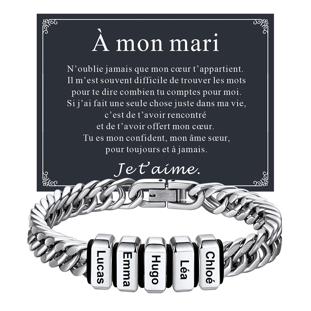 Bracelet Personnalisé avec Perles Gravées et Chaîne Cubaine pour Homme