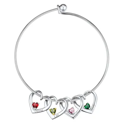 Bracelet Personnalisé avec Charms Cœur et Pierres de Naissance