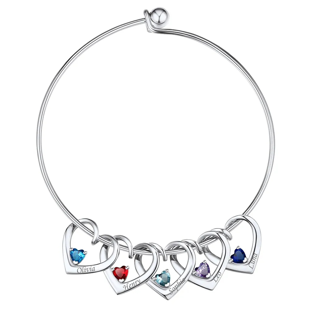 Bracelet Personnalisé avec Charms Cœur et Pierres de Naissance