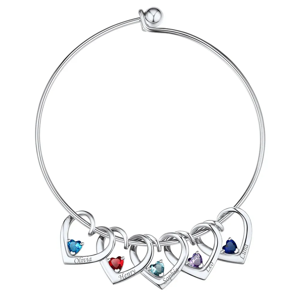 Bracelet Personnalisé avec Charms Cœur et Pierres de Naissance