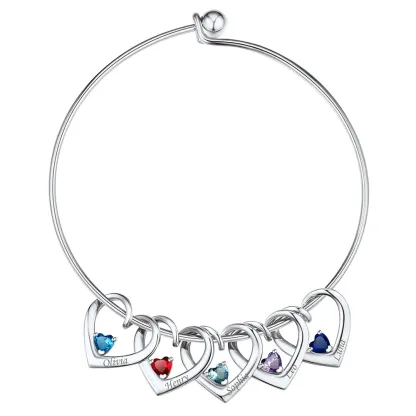Bracelet Personnalisé avec Charms Cœur et Pierres de Naissance