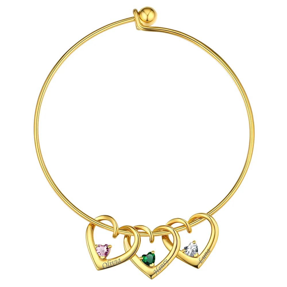Bracelet Personnalisé avec Charms Cœur et Pierres de Naissance