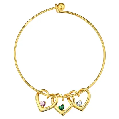 Bracelet Personnalisé avec Charms Cœur et Pierres de Naissance