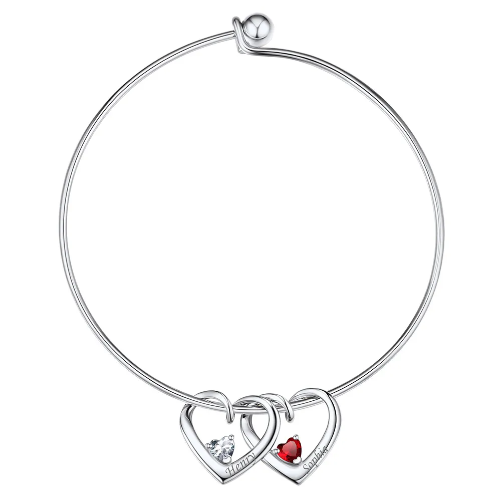Bracelet Personnalisé avec Charms Cœur et Pierres de Naissance