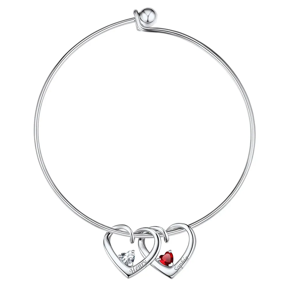 Bracelet Personnalisé avec Charms Cœur et Pierres de Naissance
