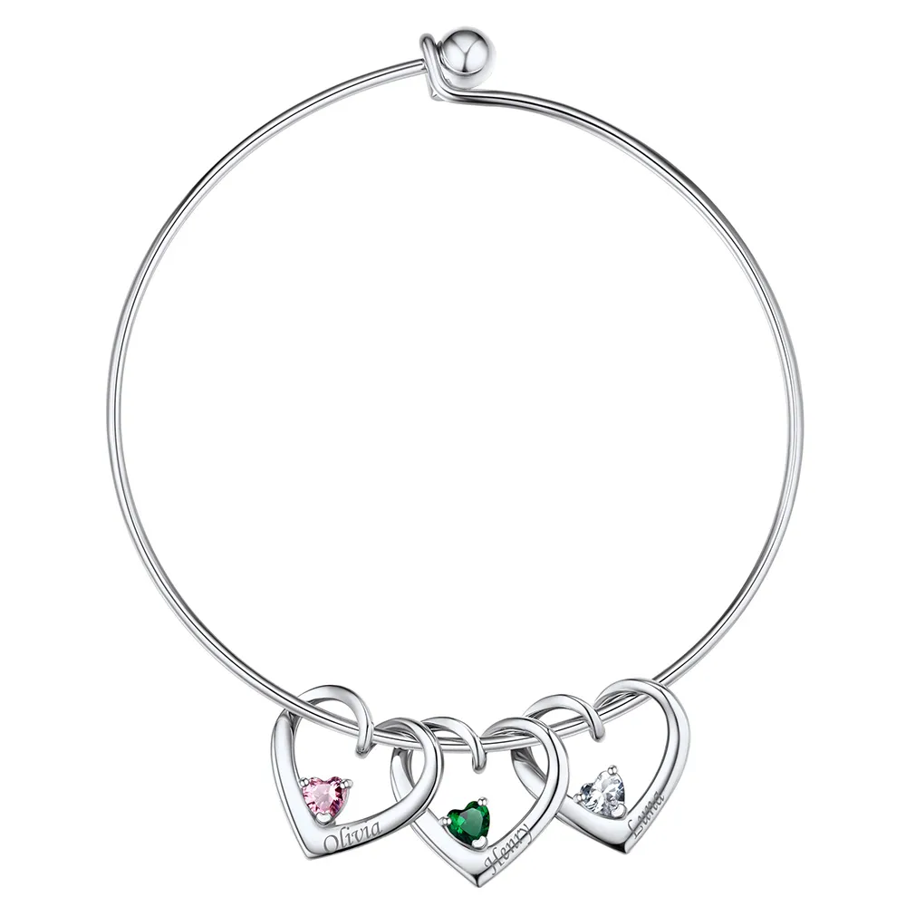 Bracelet Personnalisé avec Charms Cœur et Pierres de Naissance