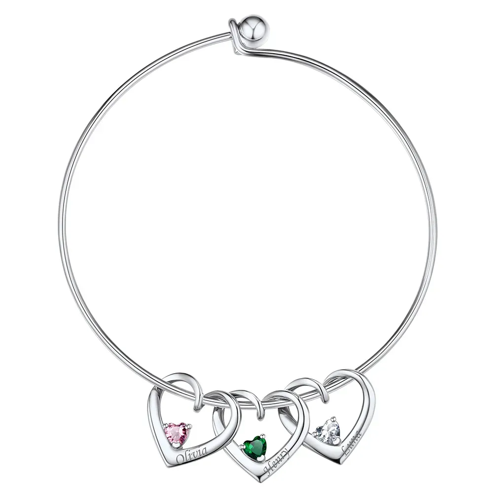 Bracelet Personnalisé avec Charms Cœur et Pierres de Naissance