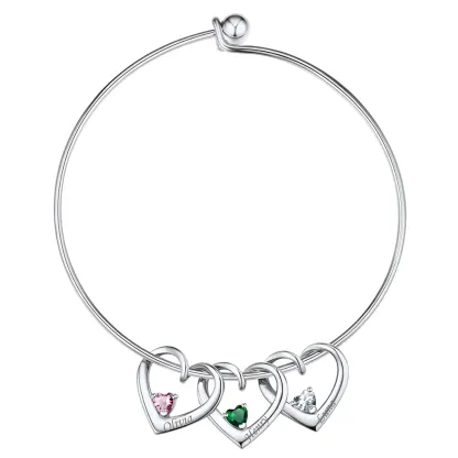 Bracelet Personnalisé avec Charms Cœur et Pierres de Naissance