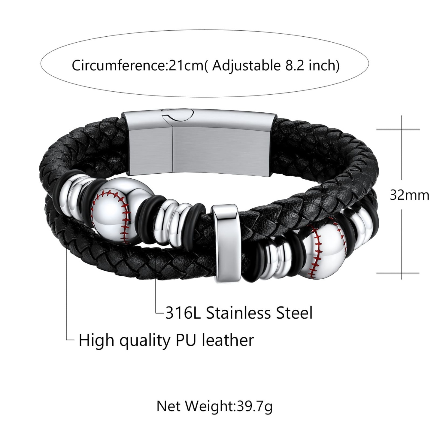 Bracelet Baseball Sportif  pour Hommes taille