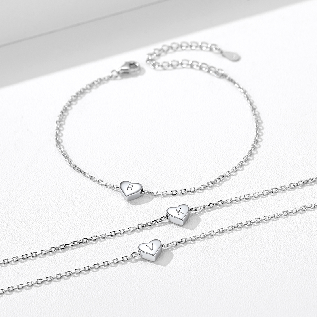 Bracelet de Cheville Cœur avec Initiale Personnalisée argenté