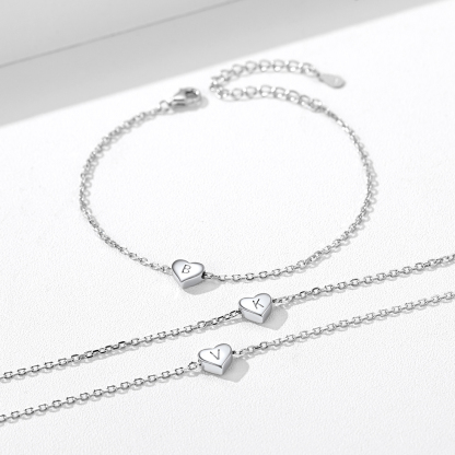 Bracelet de Cheville Cœur avec Initiale Personnalisée argenté