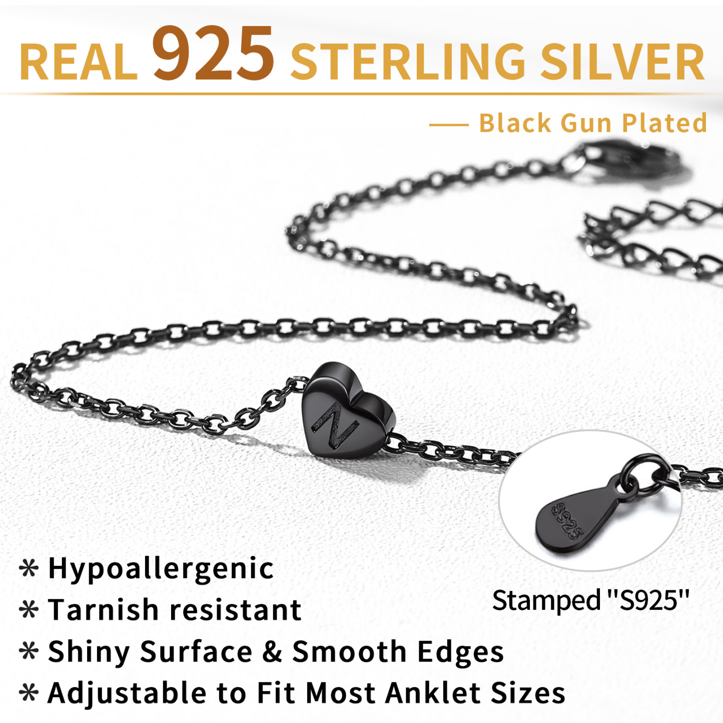 Bracelet de Cheville Cœur avec Initiale Personnalisée pour Femme taille