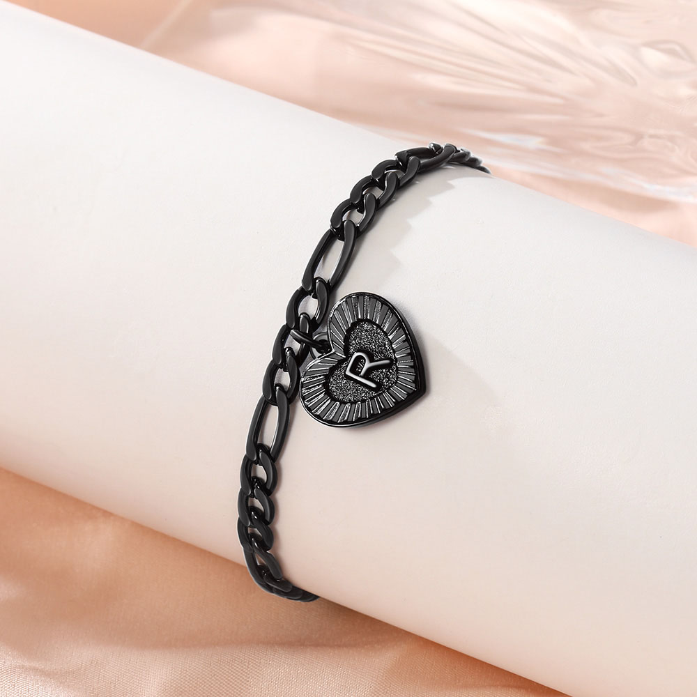 Bracelet de Cheville Chaîne Figaro avec Charm Cœur et Initiale pour Femme