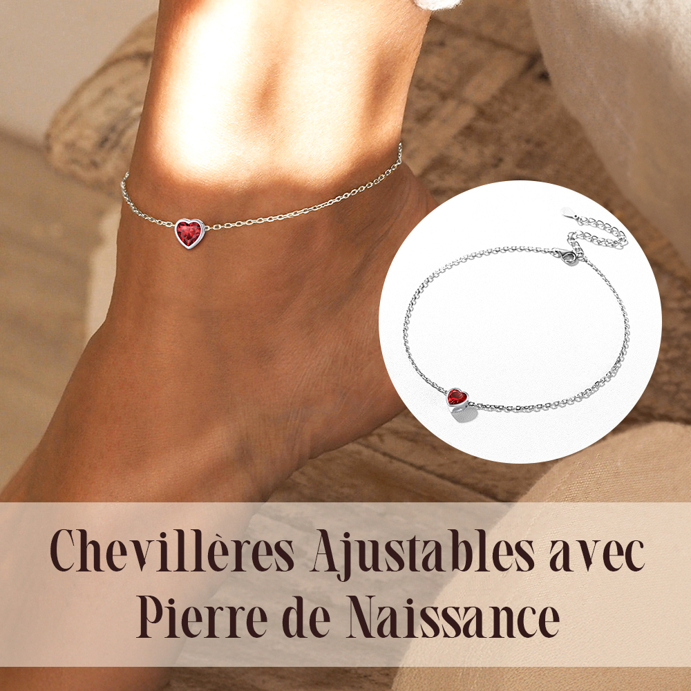 Bracelet de Cheville Coeur avec Pierre de Naissance 