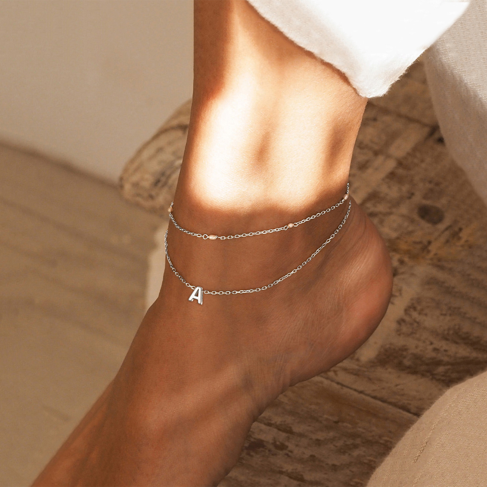Bracelet de Cheville cadeau pour Femme avec Initiale été