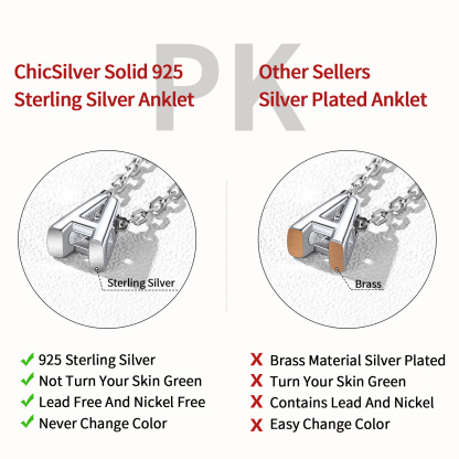 Bracelet de Cheville Femme avec Initiale en Argent Sterling anti allergique