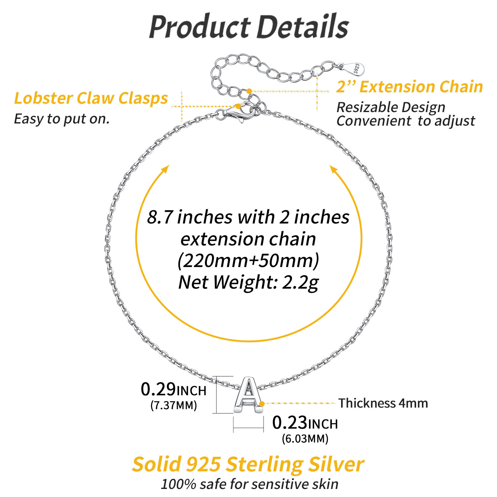 Bracelet de Cheville Femme avec Initiale détail