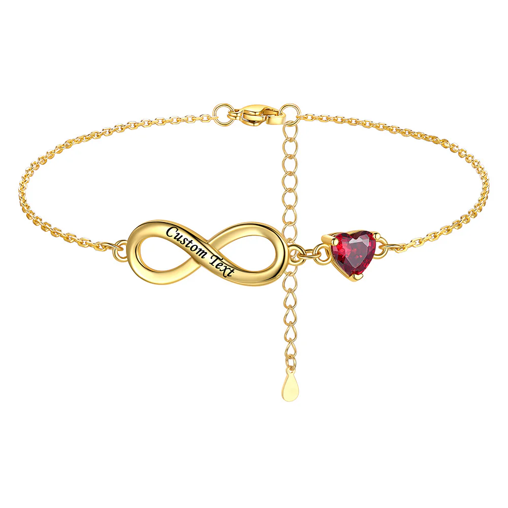 Bracelet de Cheville Infini Coeur Personnalisé avec Pierre de Naissance 