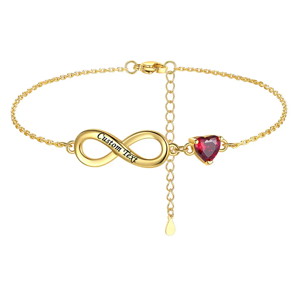 Bracelet de Cheville Infini Coeur Personnalisé avec Pierre de Naissance 