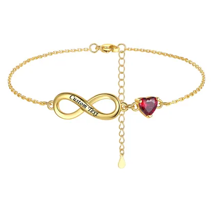 Bracelet de Cheville Infini Coeur Personnalisé avec Pierre de Naissance 