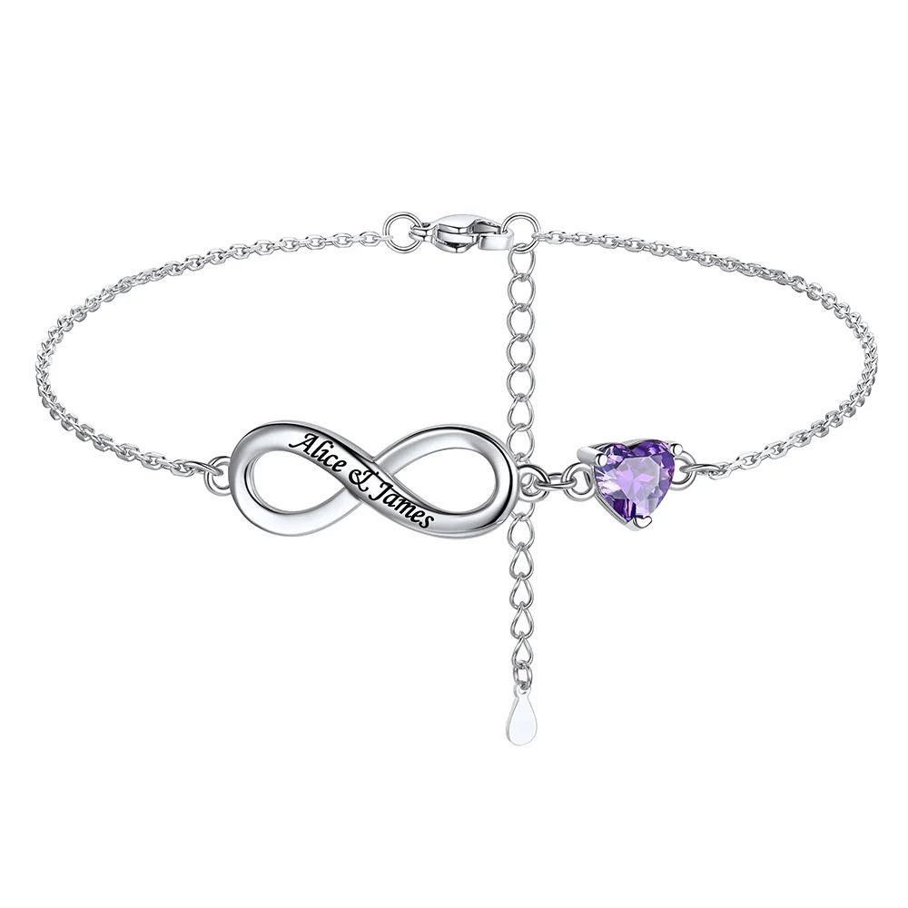 Bracelet de Cheville Infini Coeur Personnalisé avec Pierre de Naissance 