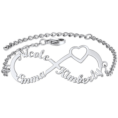 Bracelet de Cheville Infini Personnalisé avec 1 à 4 Prénoms pour Femme