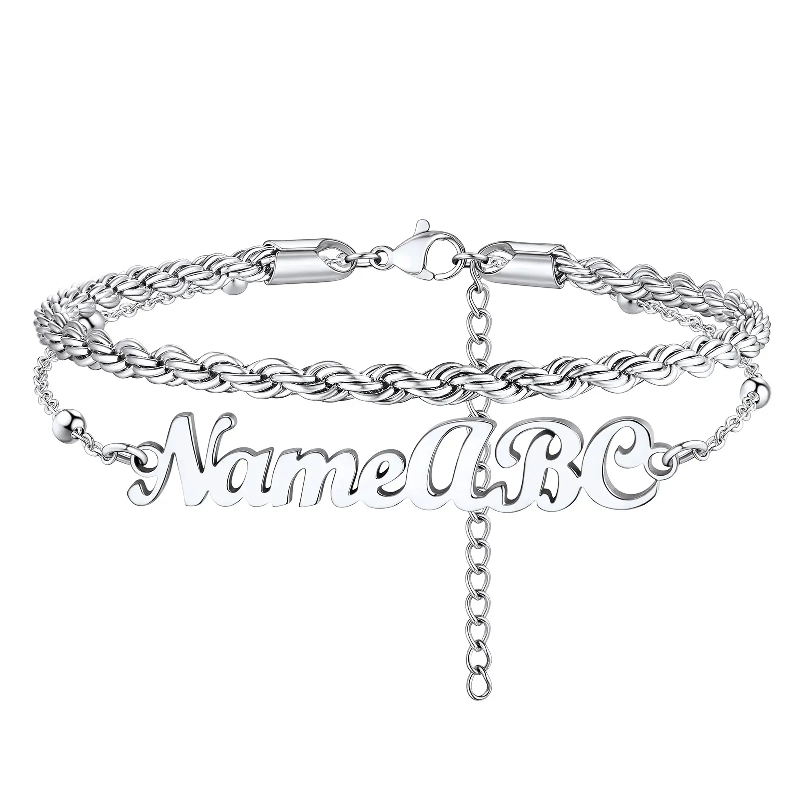 Bracelet de Cheville Personnalisé à Double Chaîne Torsadée avec Nom