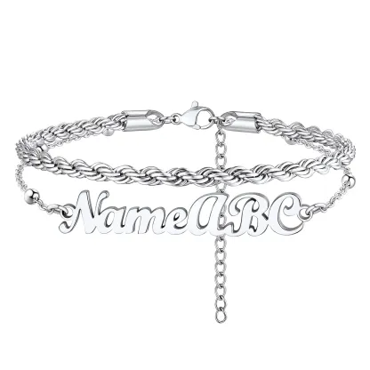 Bracelet de Cheville Personnalisé à Double Chaîne Torsadée avec Nom