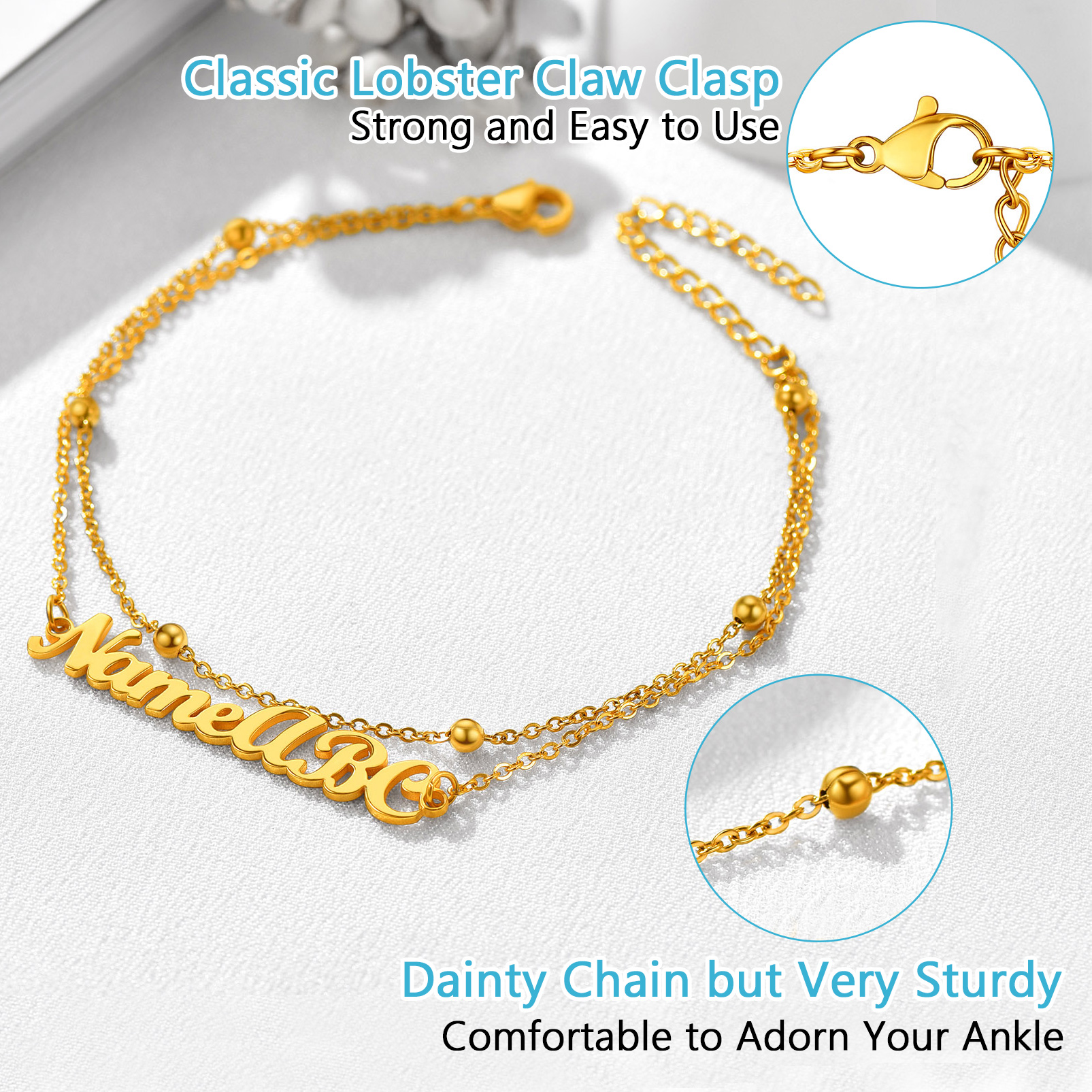 Bracelet de Cheville Personnalisé avec Nom Chaîne détail