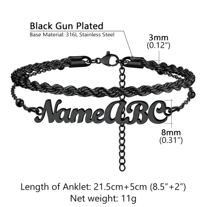 Bracelet de Cheville Personnalisé avec Nom noir